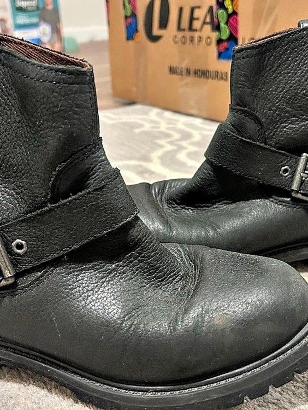 Timberland Earthkeepers Women’s Black Leather Ankle Boots Buckle Straps Lug 8.5M